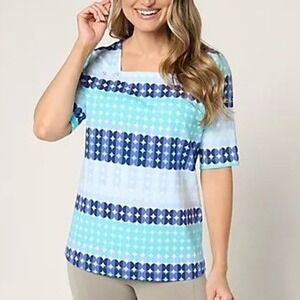Sport Savvy 4X Aqua French Terry Square Neck Printed Top Button Detail A681237